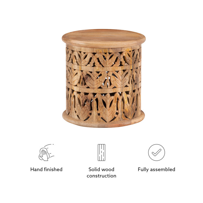 Mistana™ Eakin Solid Wood Tray Top Drum End Table & Reviews Wayfair